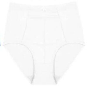 Women's High Waisted Zippered Front Pocket Pastel Girdle Panties Briefs White